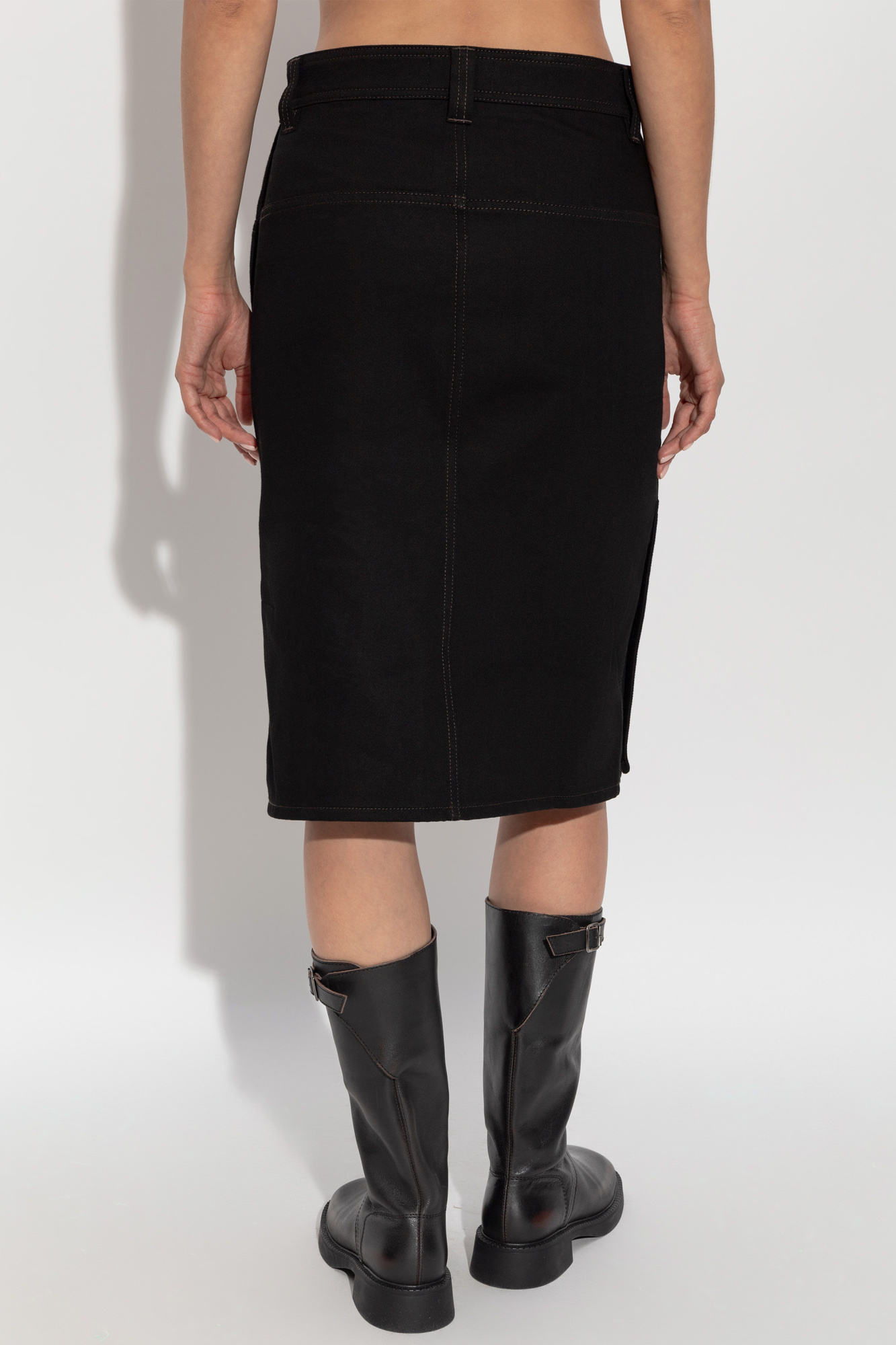 Lemaire Black Straight Denim Midi Skirt In Black