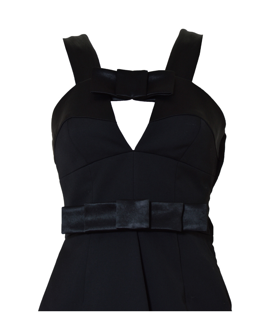 Jil Sander Bow-detailed Cutout Satin-trimmed Wool Mini Dress In Black