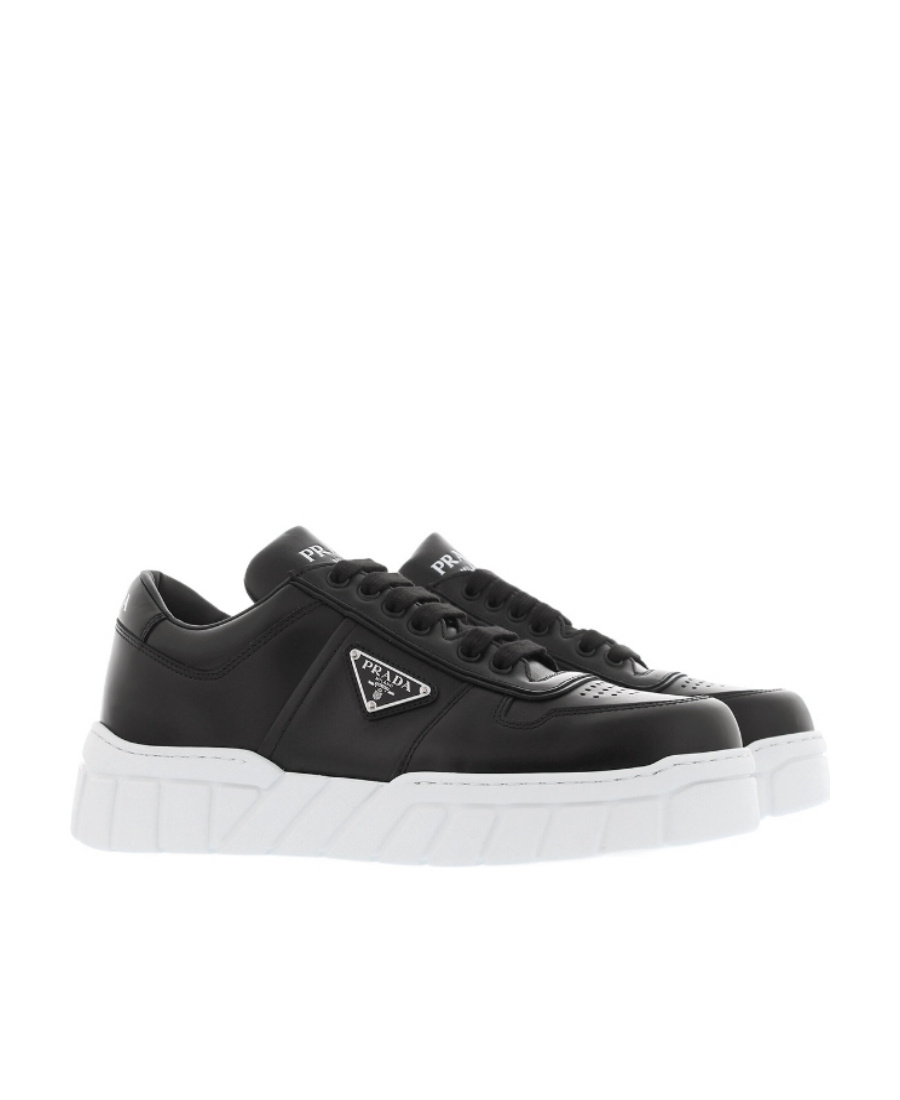 Prada Logo-plaque Lace-up Sneakers In Black