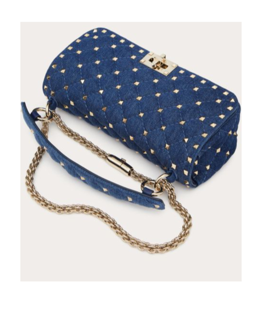 Valentino Rockstud Spike Denim Shoulder Bag In Blue
