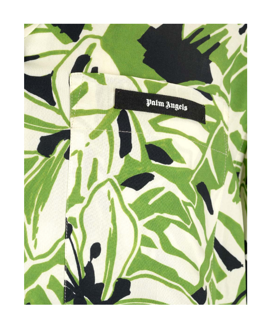 Palm Angels Hibiscus-print Short-sleeve Shirt In Green