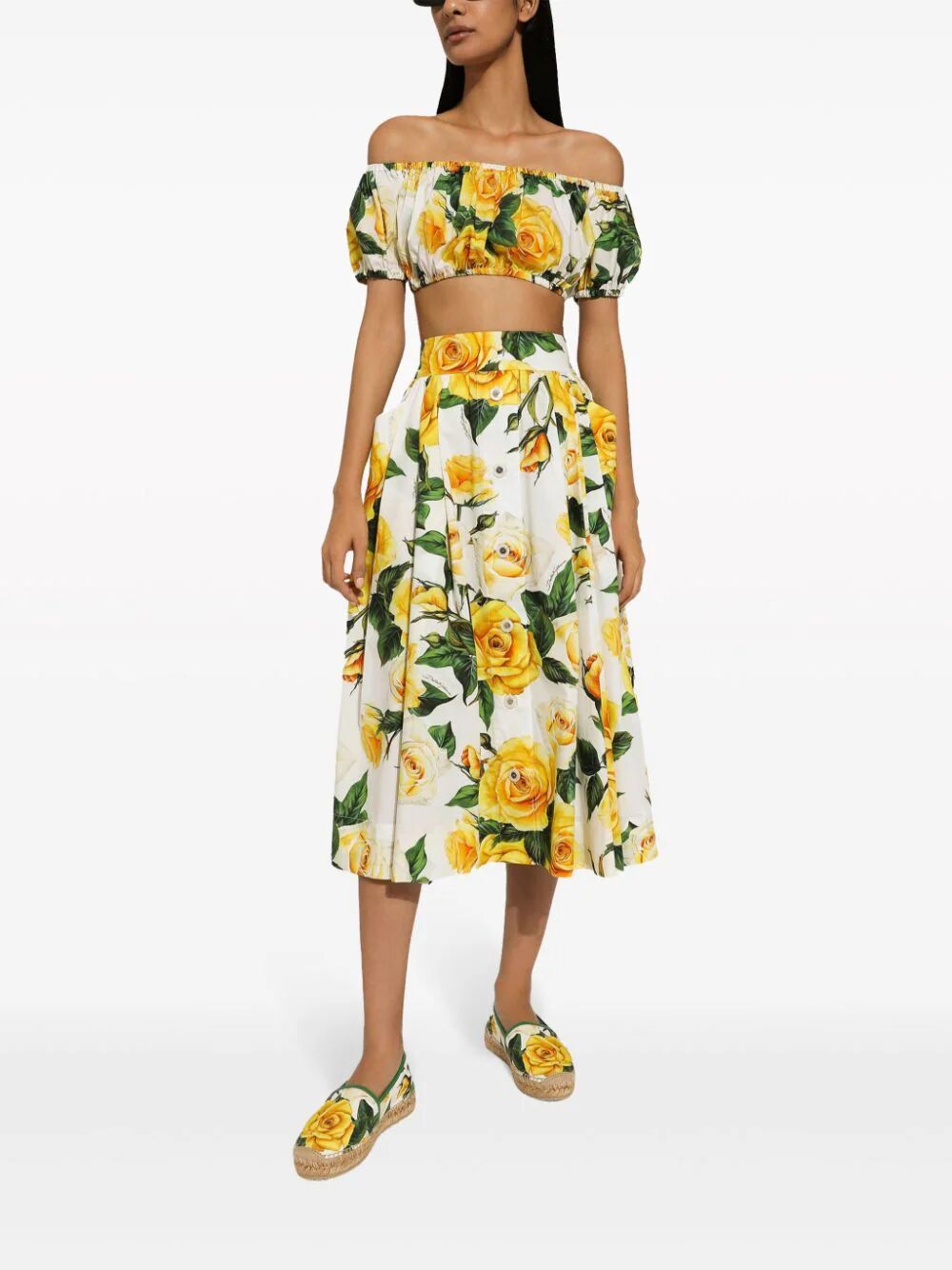 Dolce & Gabbana Dolce Gabbana Rose Printed Pleated Midi Skirt In Yellow