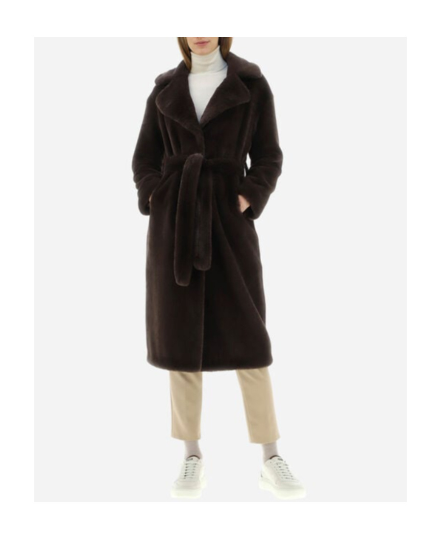 Herno Belted Faux-fur Coat In Brown