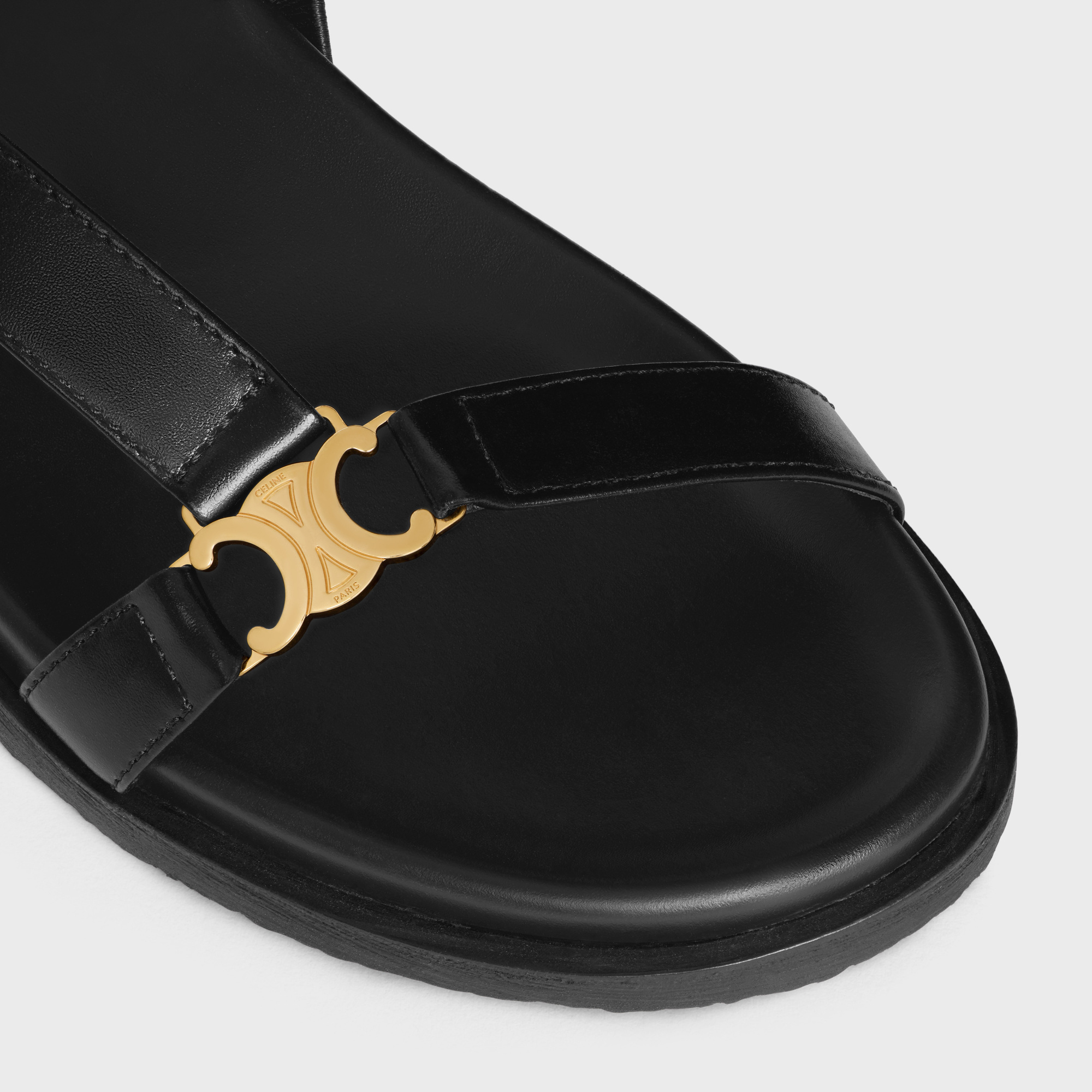 Celine Round-headed Flat Sandals In Black