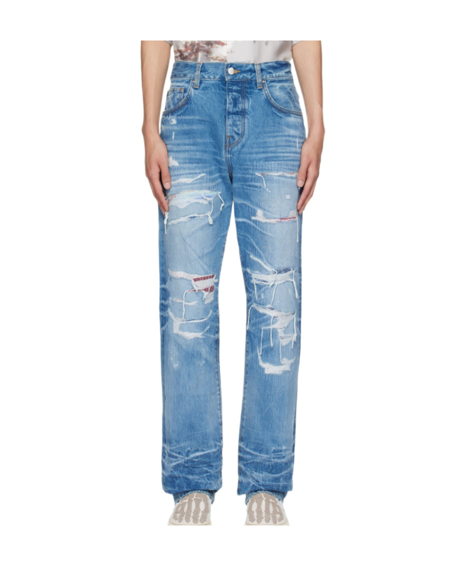 Shop Amiri Distressed Lose-fit Jeans In Blue