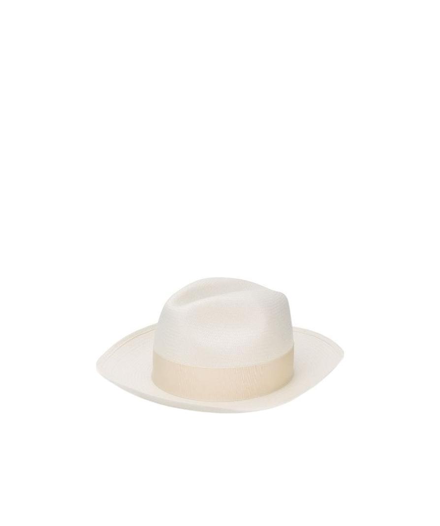 Borsalino Bow Ribbon Hat In White