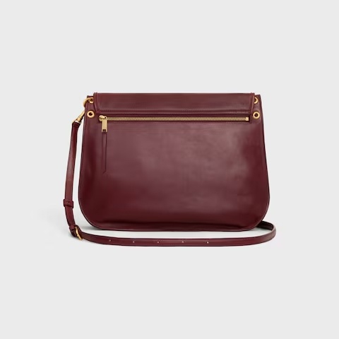 Celine Soft Triomphe Besace In Supple Shiny Lambskin In Burgundy