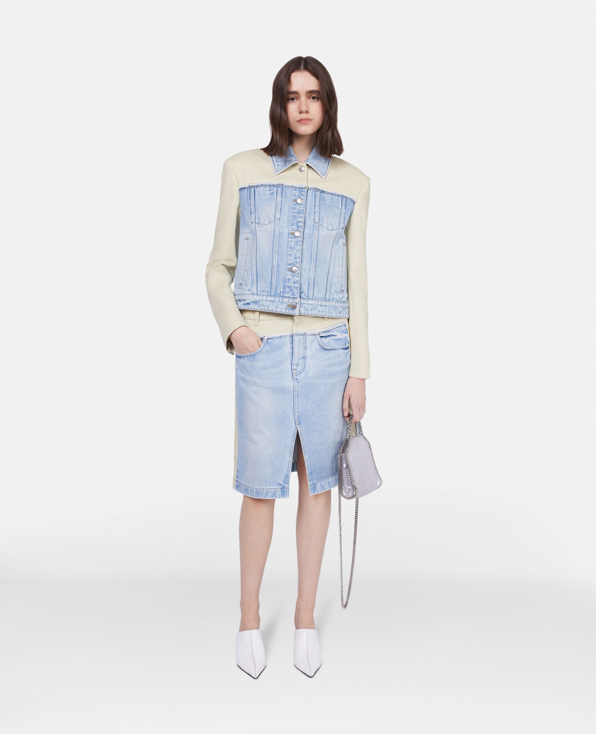 Stella Mccartney Button-up Panelled Denim Jacket In White