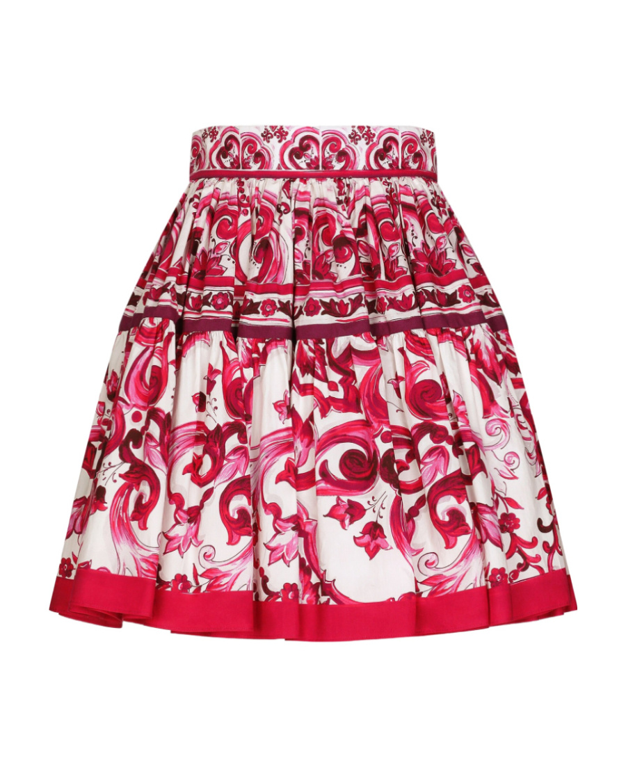 Dolce & Gabbana Short Majolica-print Poplin Skirt In Pink