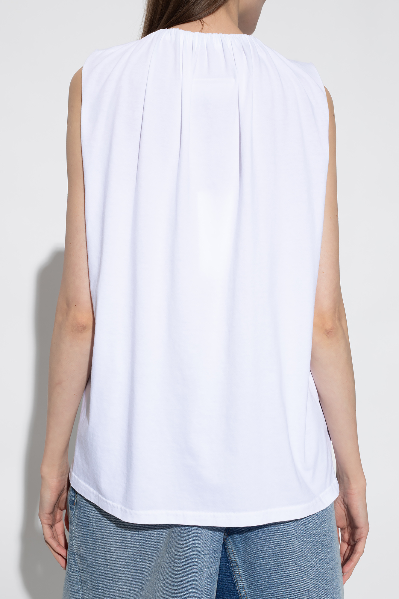 Mm6 Maison Margiela Gathered-detail Cotton Tank Top In White