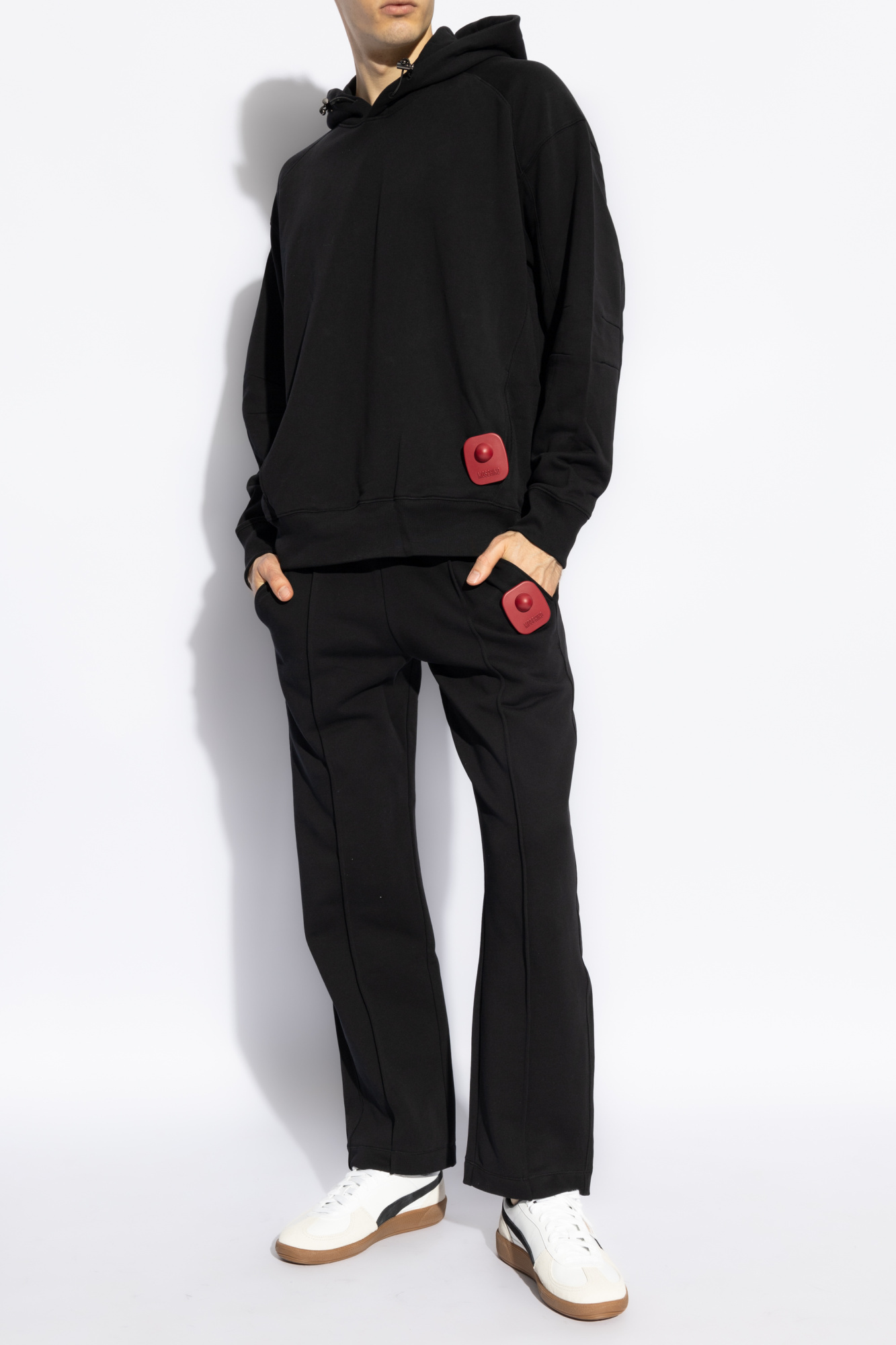 Moschino Drawstring Long-sleeved Hoodie In Black
