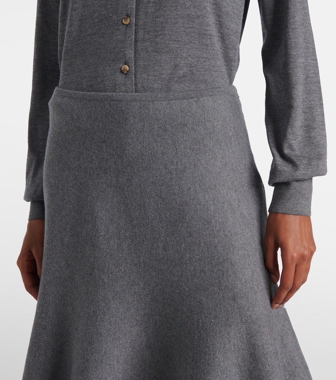 Khaite Odil Knitted Wool-blend Midi Skirt In Gray