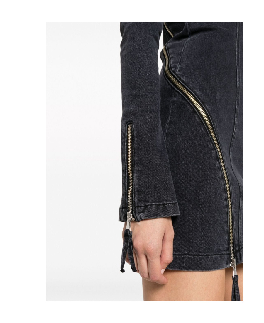 Blumarine Off-shoulder Zip-up Denim Dress In Black