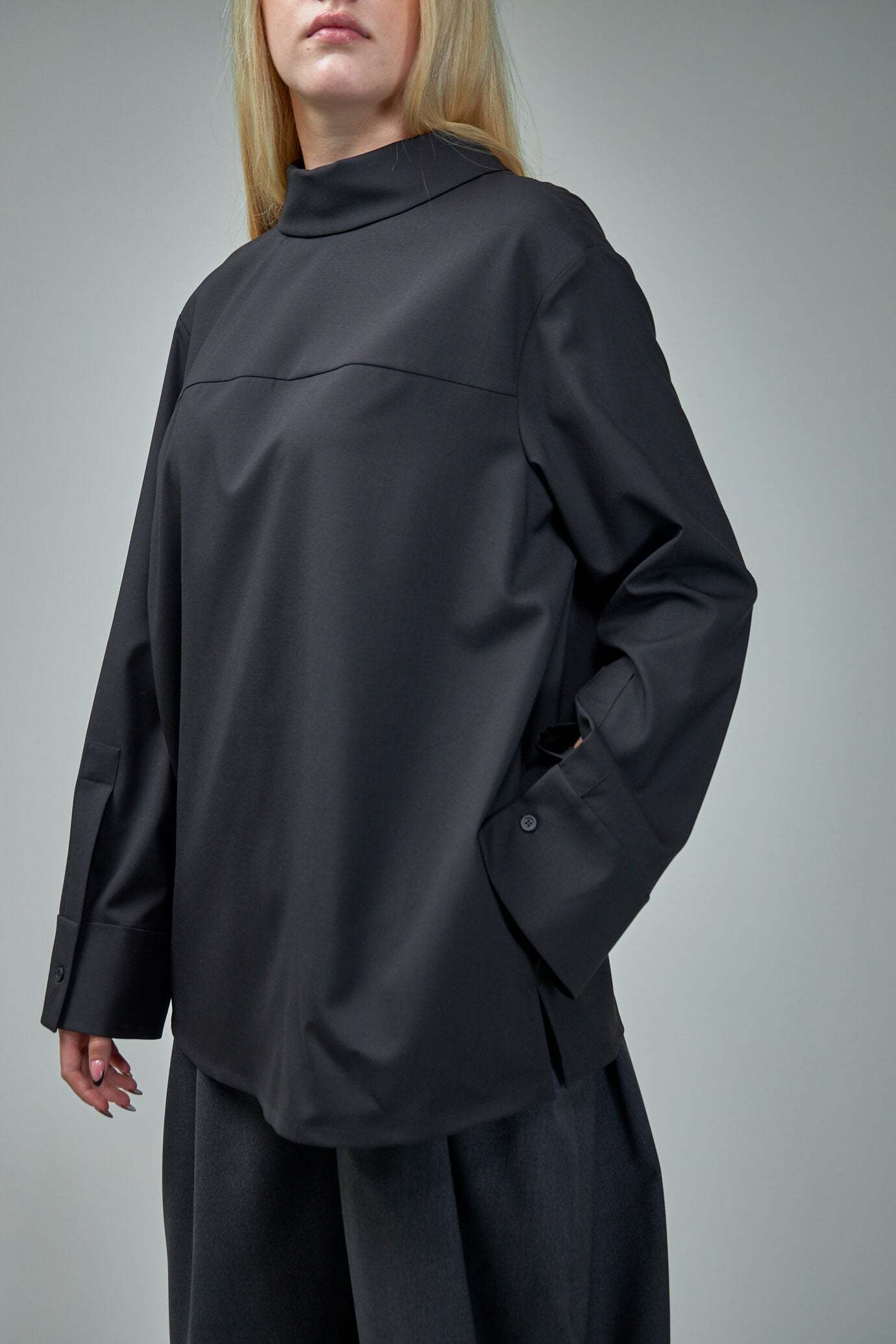 Loewe Mock-neck Wool Top In Black