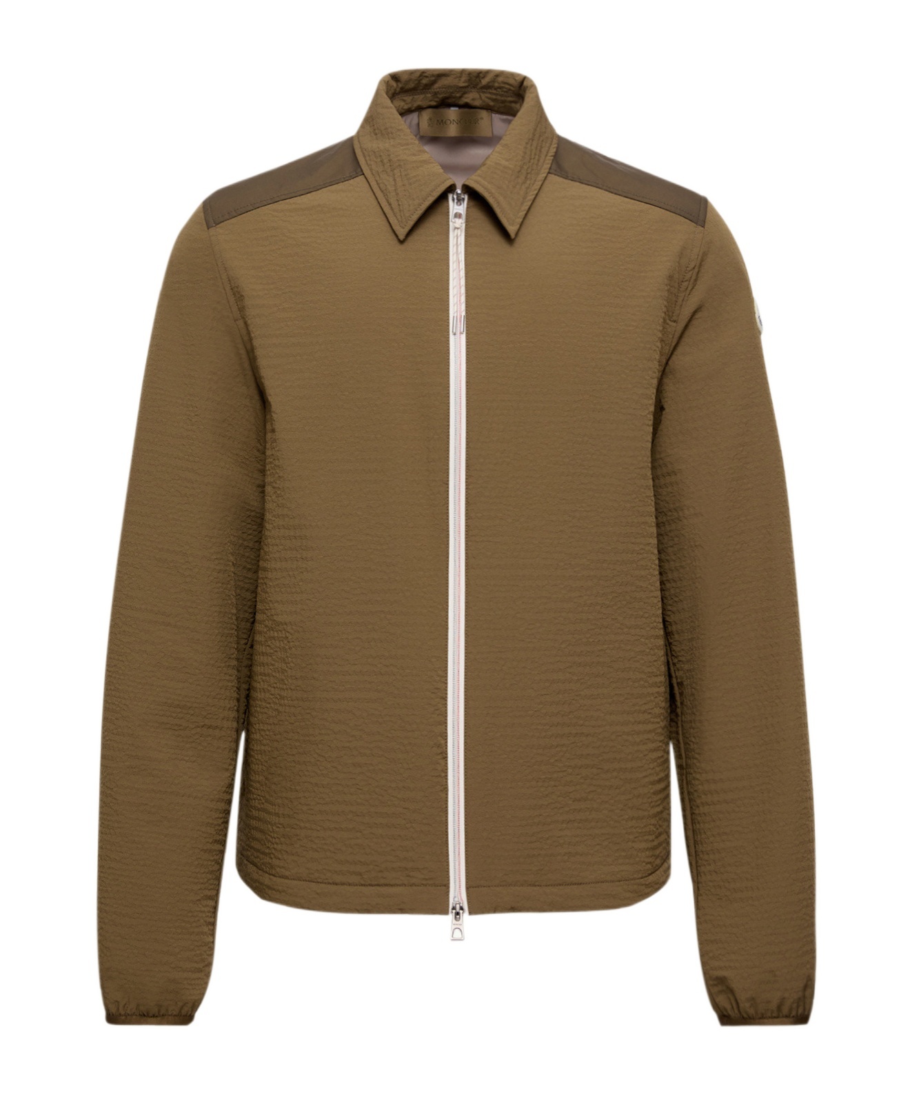 Moncler Padded Seersucker Zip Shirt Jacket In Brown