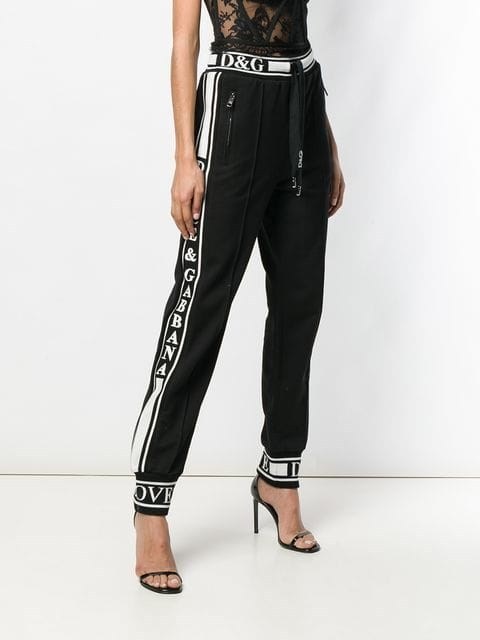 Dolce & Gabbana Logo Stripe Cotton Track Pants In Black