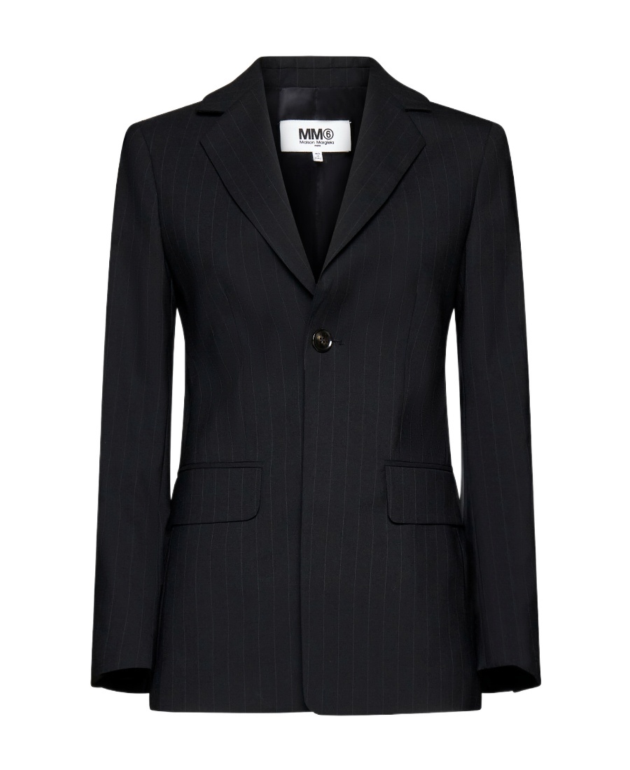 Mm6 Maison Margiela Pinstriped Wool-blend Single-breasted Blazer In Black