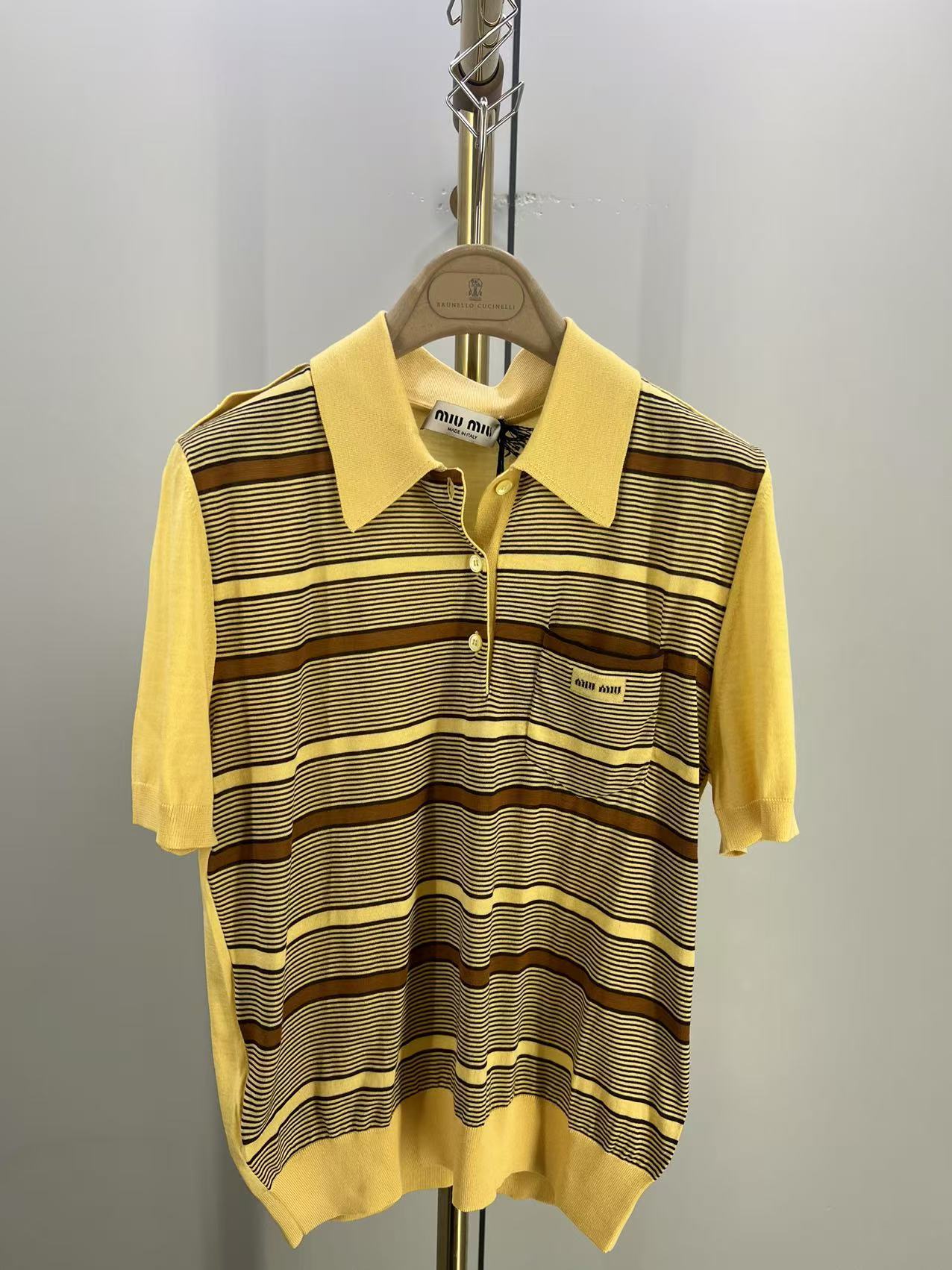 Miu Miu Short-sleeved Sweater In Yellow