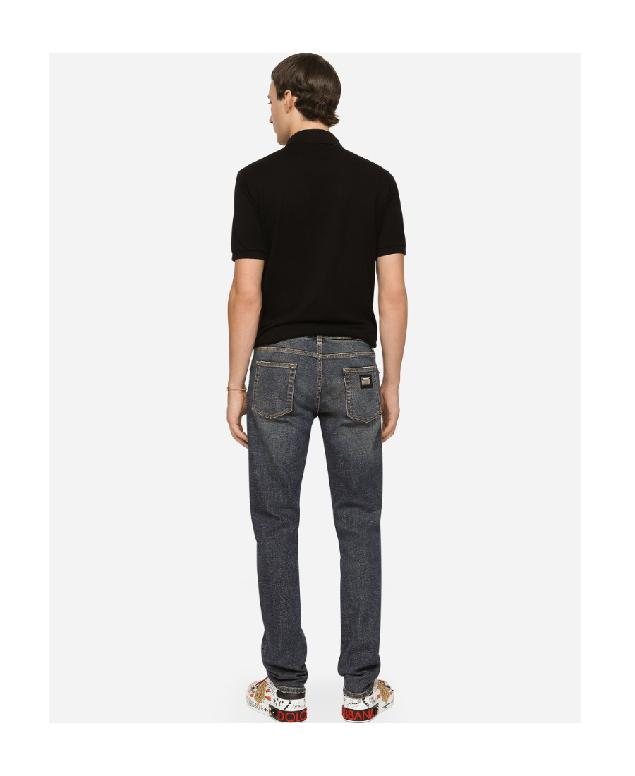 Dolce & Gabbana Dark Gray Logo Plaque Cotton Men Polo Shirt T-shirt In Black