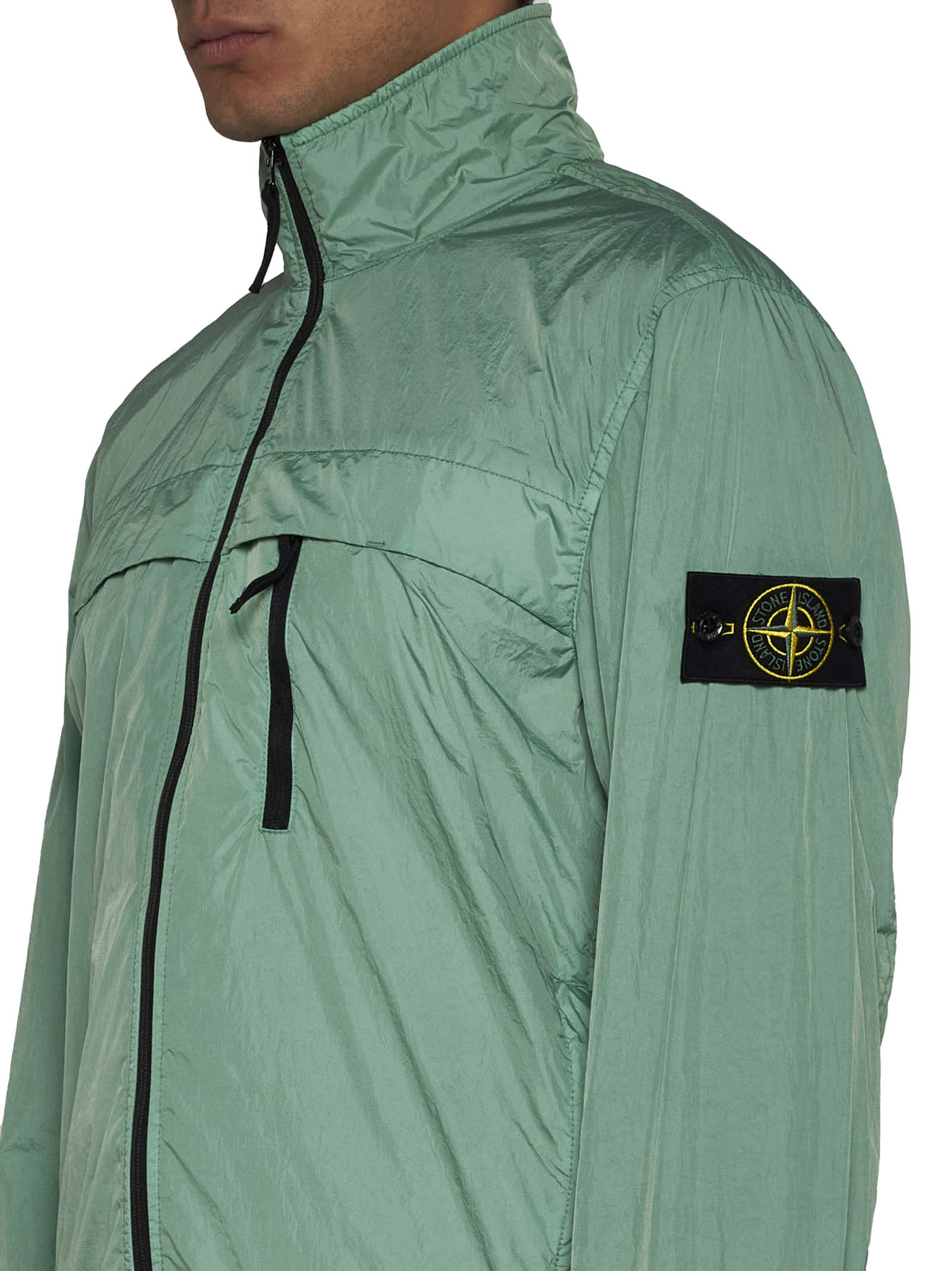 Stone Island Compass-badge Crinkled Bomber Jacket In Green