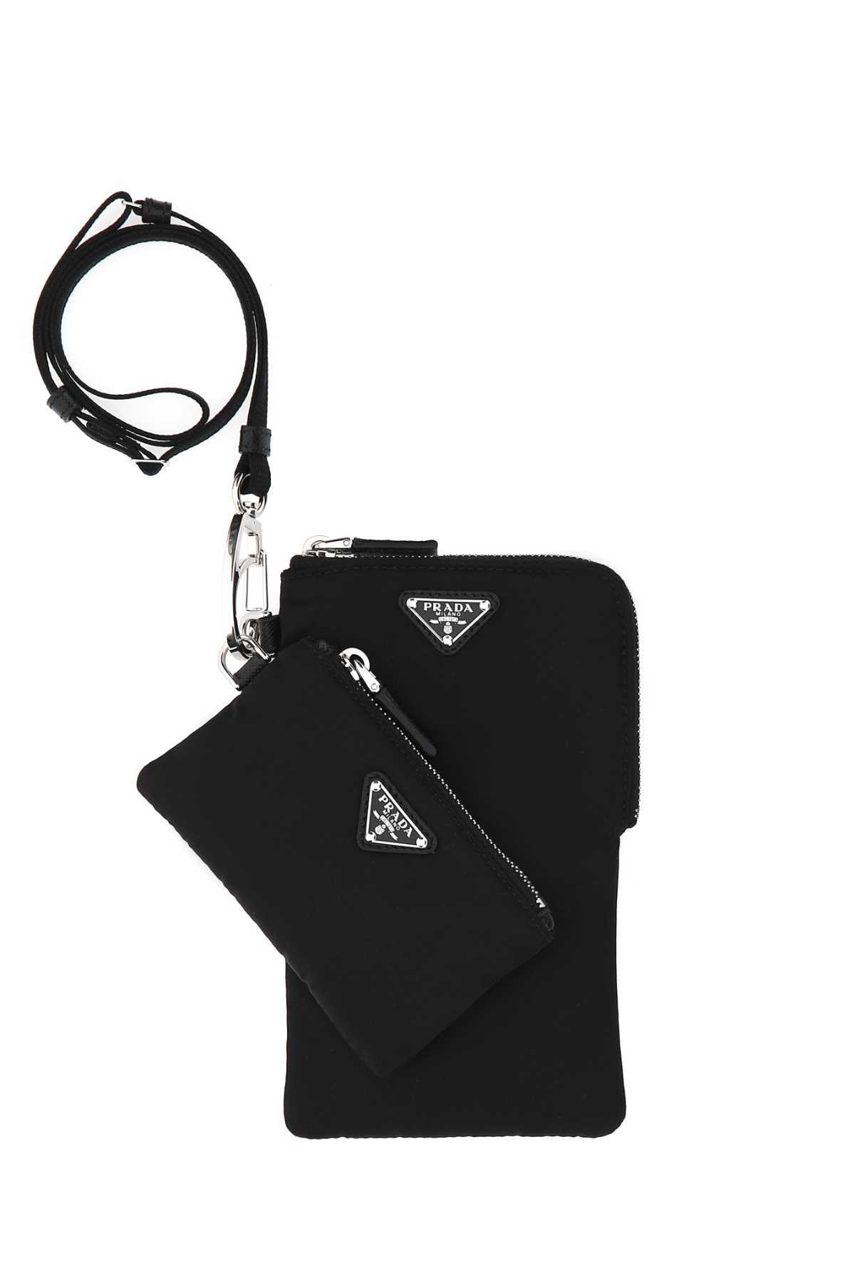 Prada Re-nylon Lanyard Pouches In Black