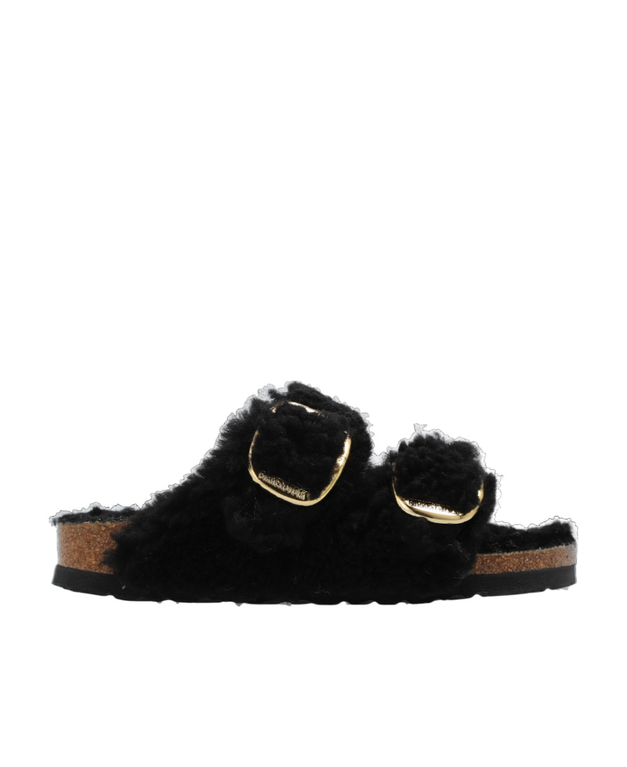 Shop Birkenstock Arizona Big Buckle Shearling Slides In Black