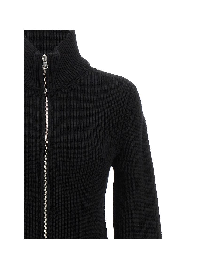 Shop Mm6 Maison Margiela Ribbed Cotton Cardigan In Black