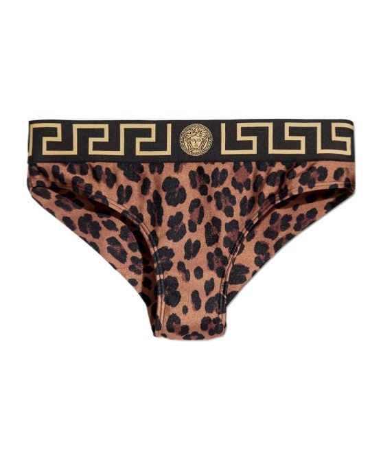 Versace Logo Bikini Swimsuit In Brown