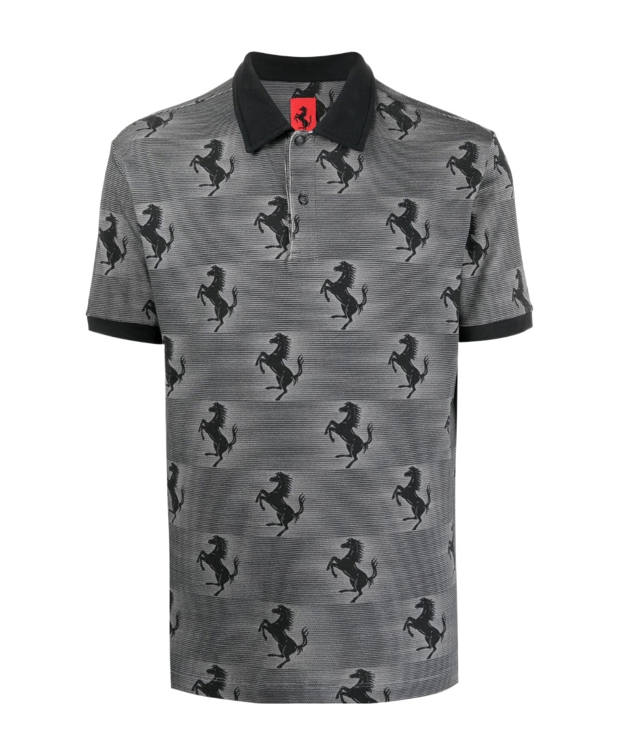 Ferrari All-over Logo-print Polo Shirt In Gray