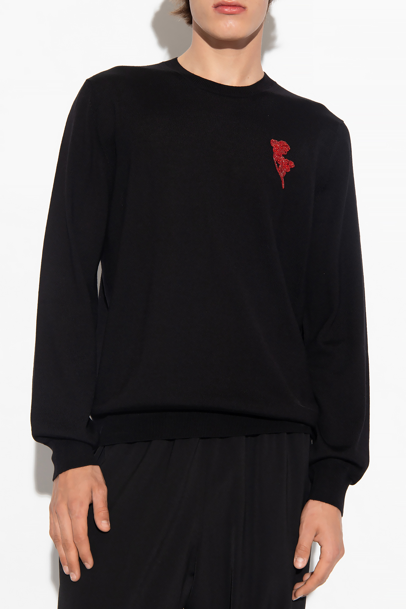 Alexander Mcqueen Embellished Crewneck Wool Sweater In Black