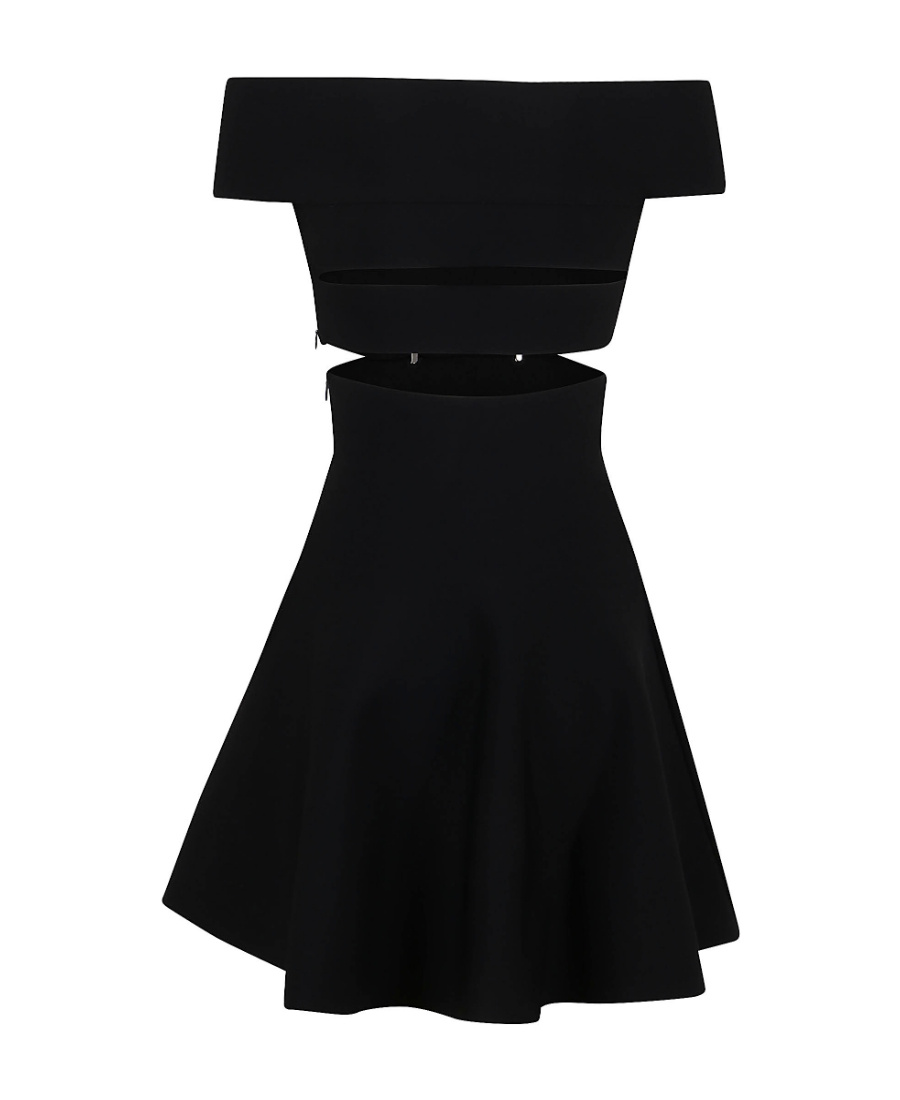 Shop Alexander Mcqueen Cut-out Off-shoulder Flared Mini Dress In Black