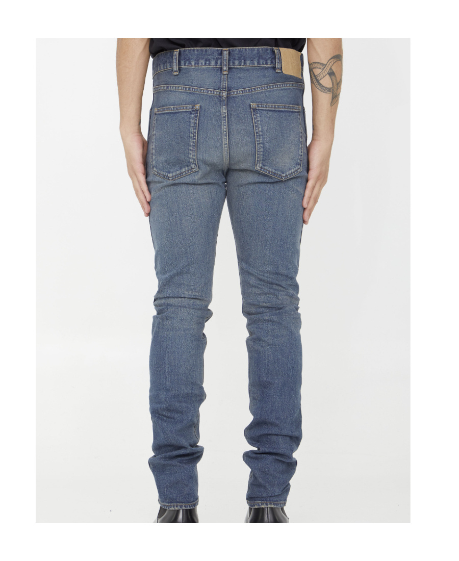 Celine Belt Ring Denim Trousers In Gray