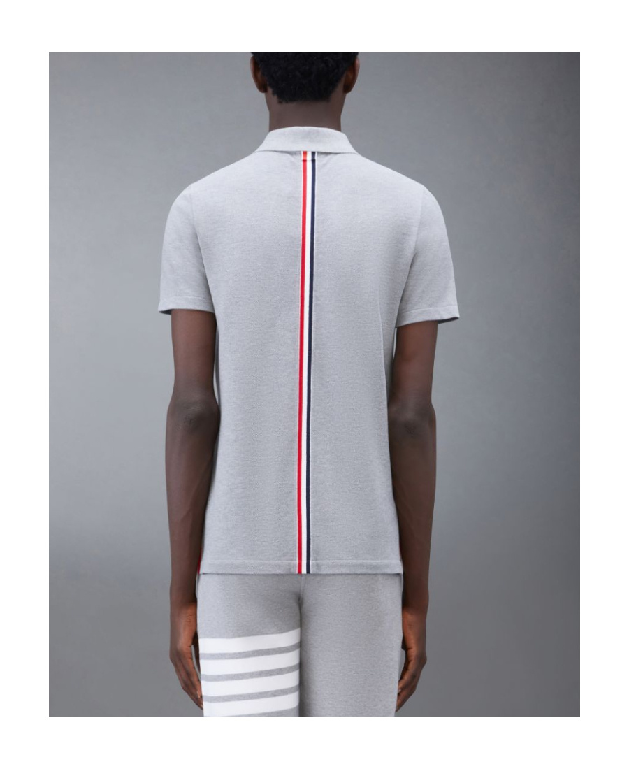 Thom Browne Short-sleeve Pique Polo Shirt In Gray