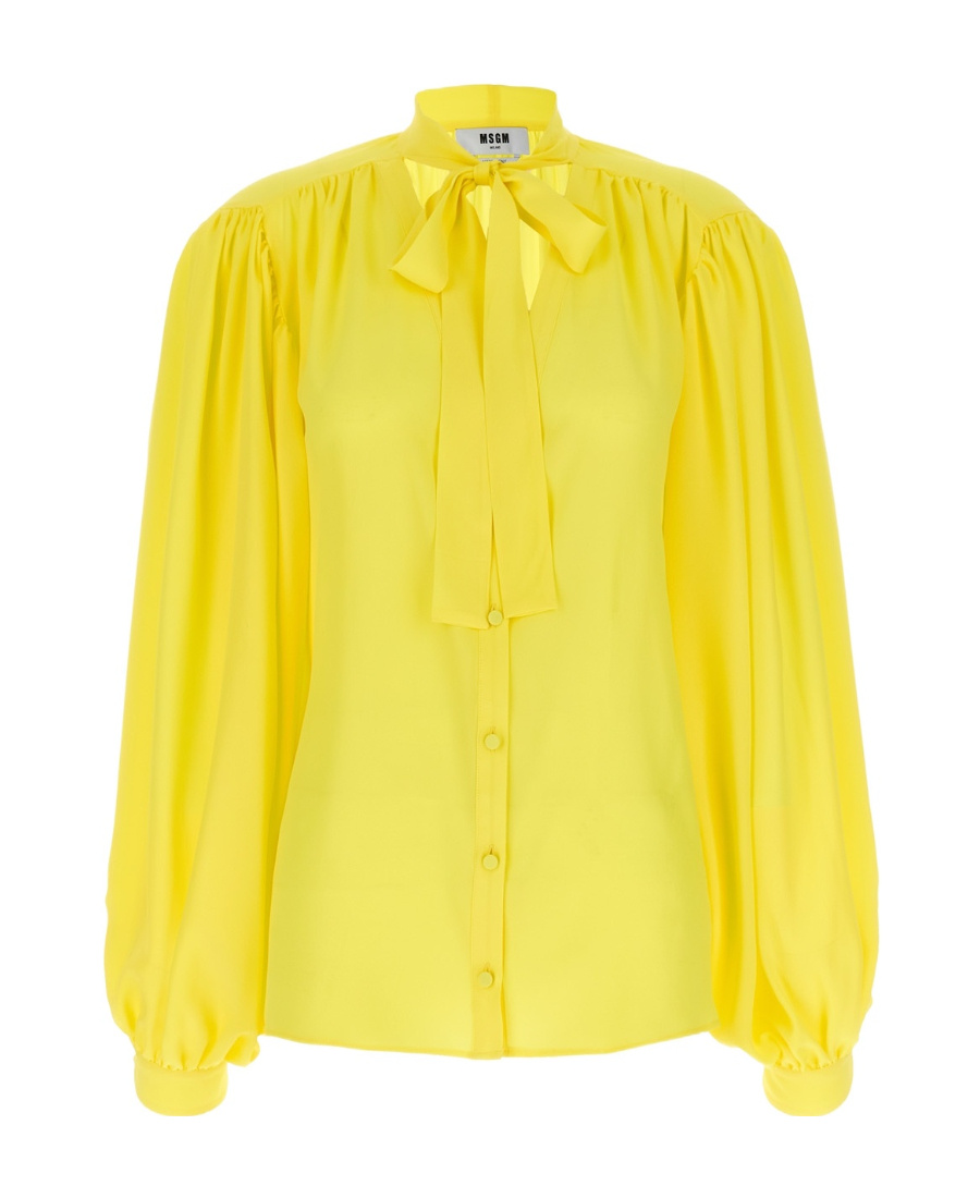 Msgm Bow Neck Shirt With Pleated Shoulders In Yellow
