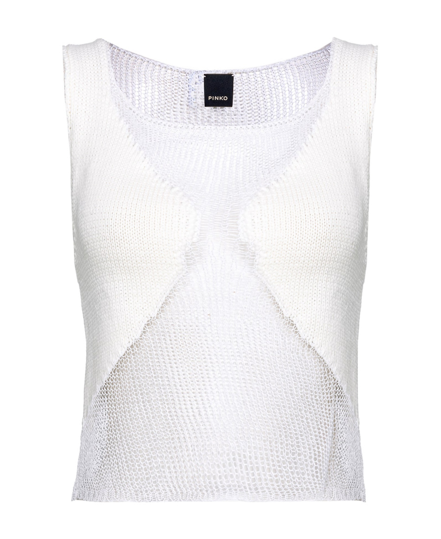 Pinko Top En Maille Filet Patchwork Transparent In White