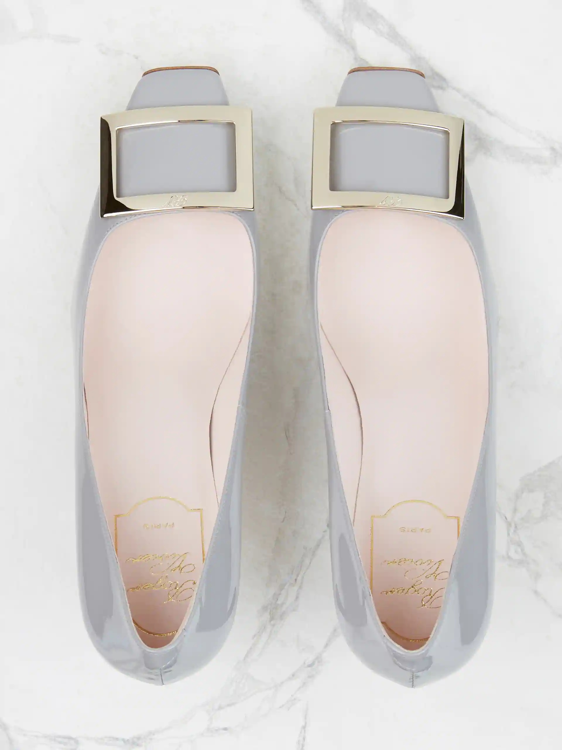 Roger Vivier Gray Calfskin Pumps With Golden Buckle And 7cm Stiletto Heel In Gray