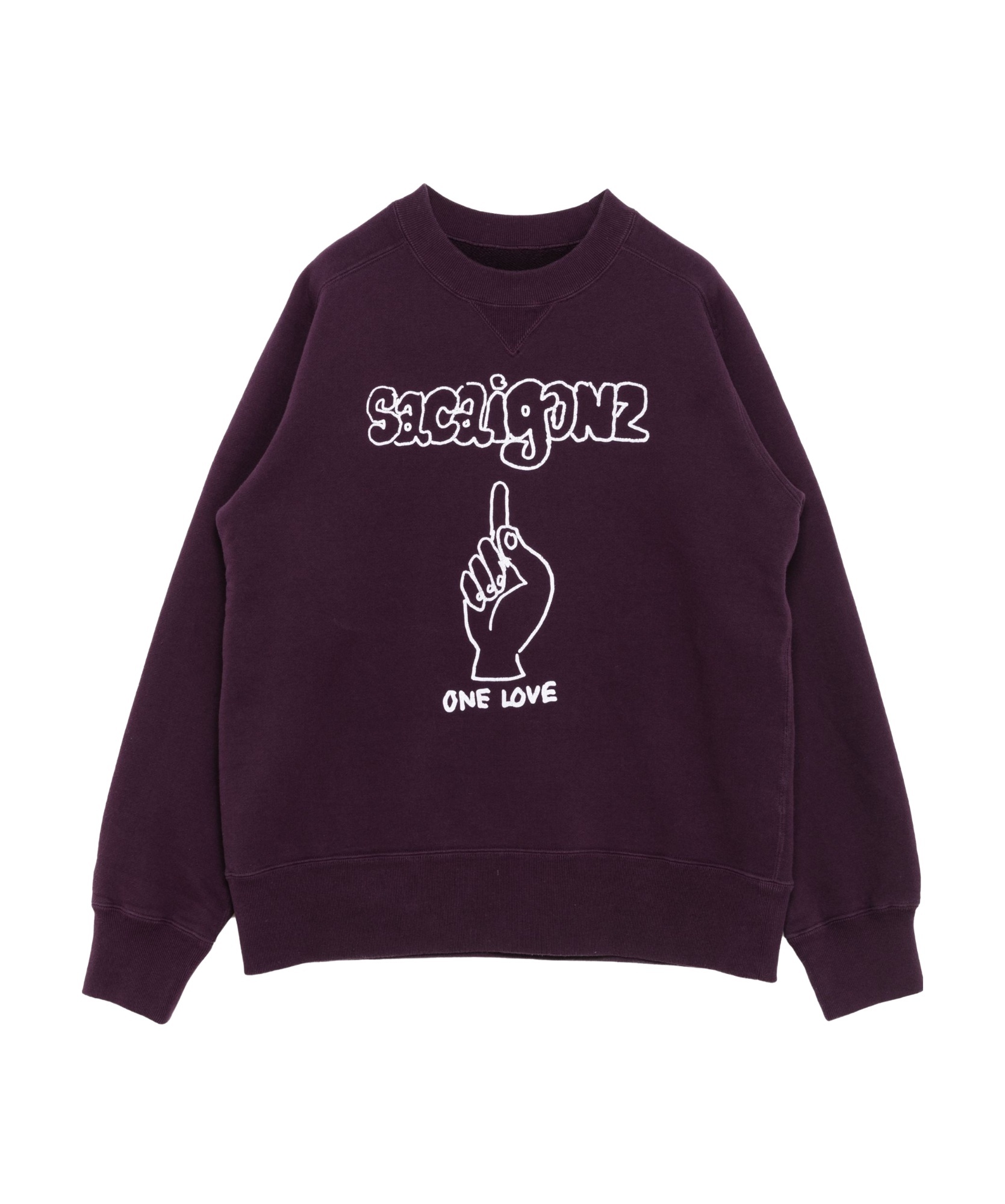 Sacai Graphic Print Crewneck Sweatshirt With Ribbed Cuffs In Brown