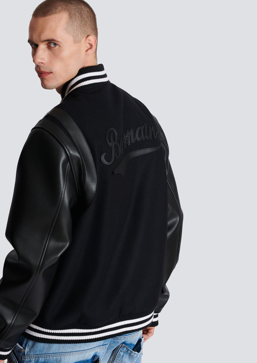 Shop Balmain Wool And Leather Teddy In Black