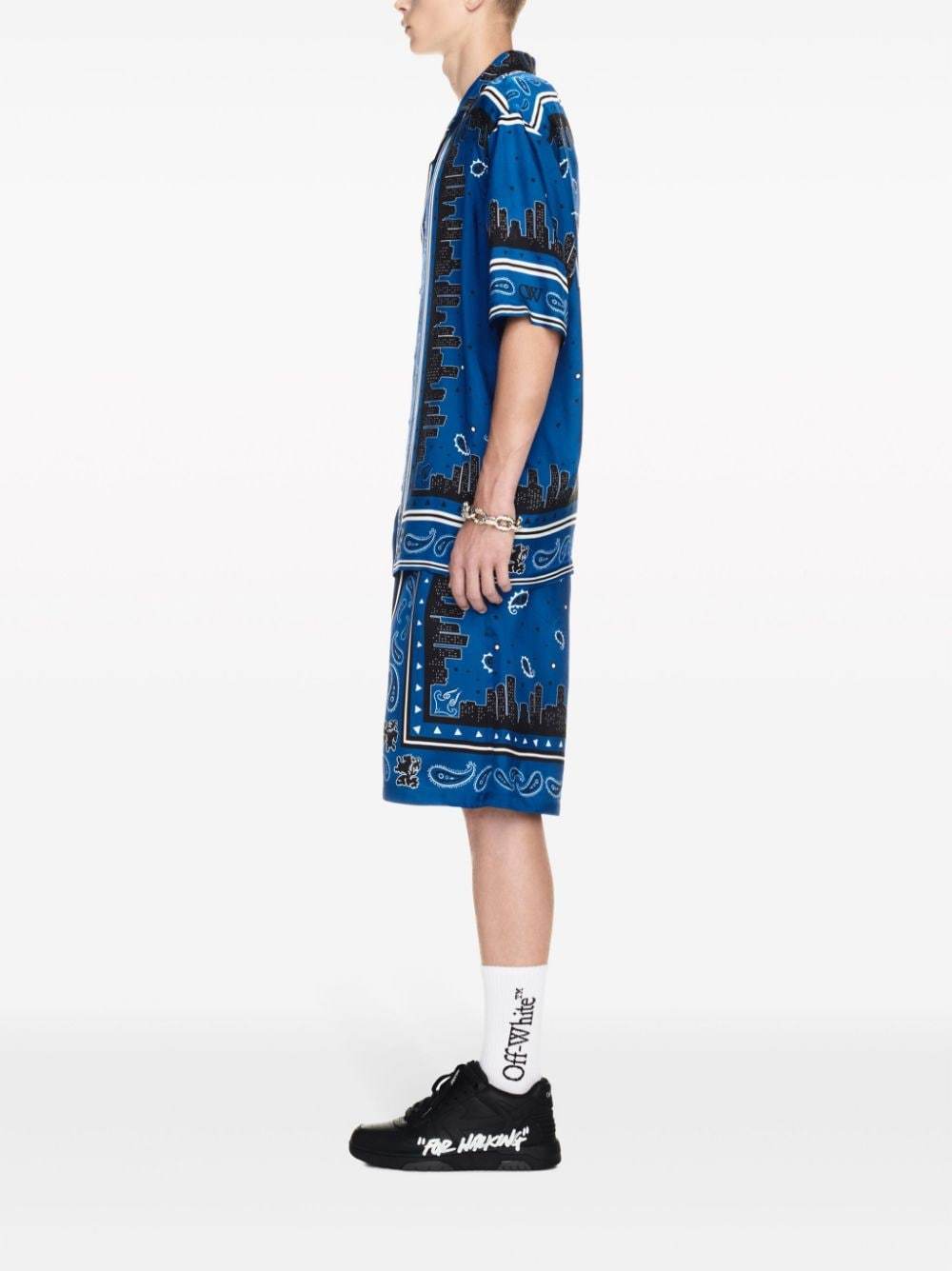 Off-white Sustainable Viscose Bermuda Shorts With Bandana Print In Multi