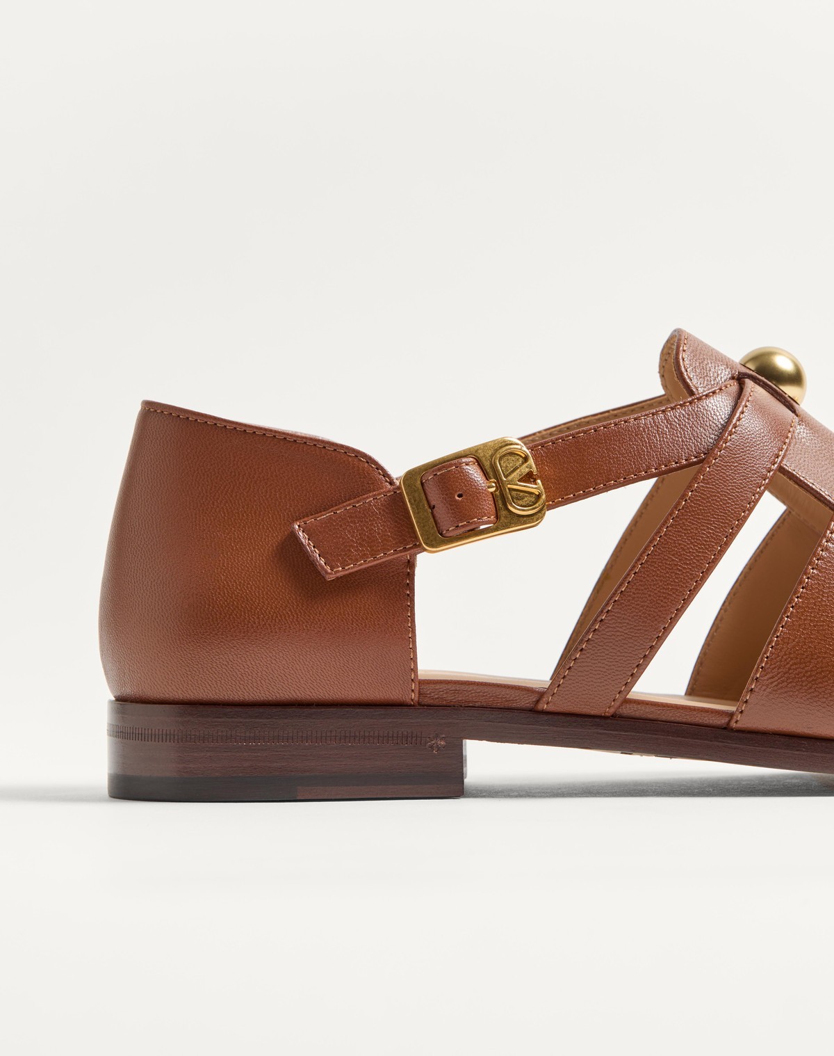 Valentino Garavani Studshield Fisherman Calfskin Sandal In Brown