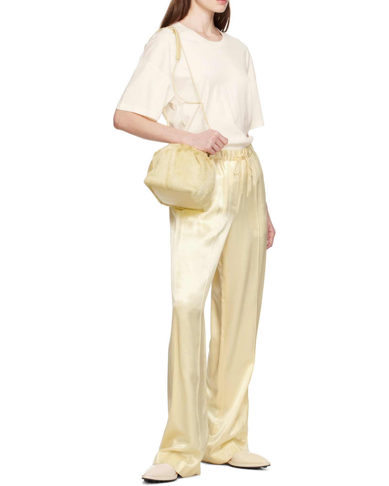 Jil Sander Fur Drawstring-fastening Shoulder Bag In Nude
