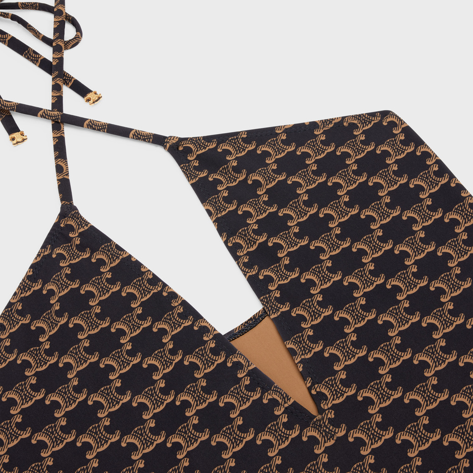 Celine Matte Plain Knitted Letter Combination Swimsuit In Brown