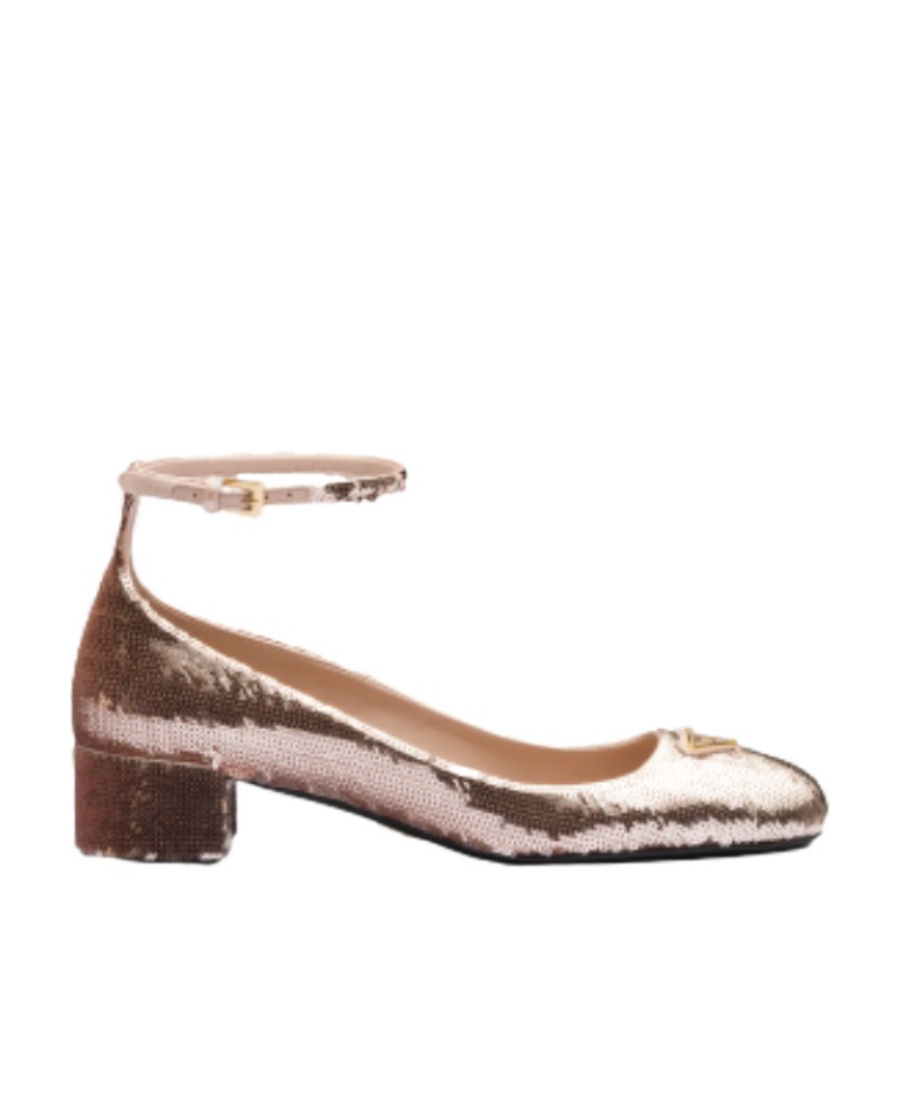 Prada Sequined Satin Pumps In Nude