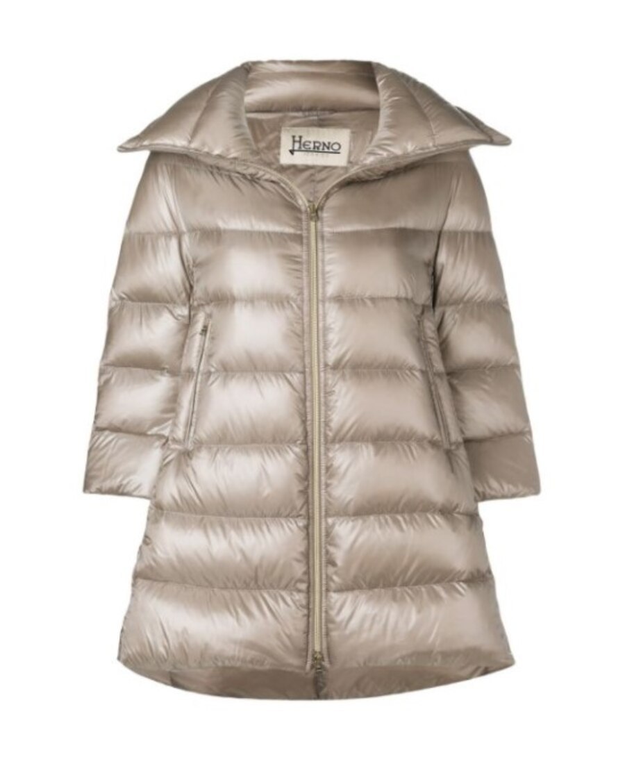 Herno Cleofe Beige Down Jacket With Front Zip Closure In Tech Fabric Woman In Brown