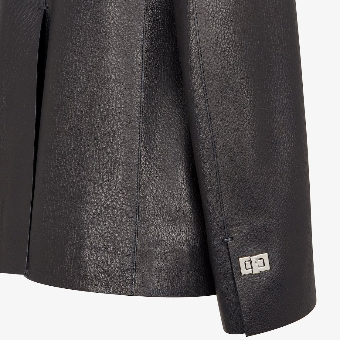 Fendi Lapel Long-sleeved Leather Jacket In Black