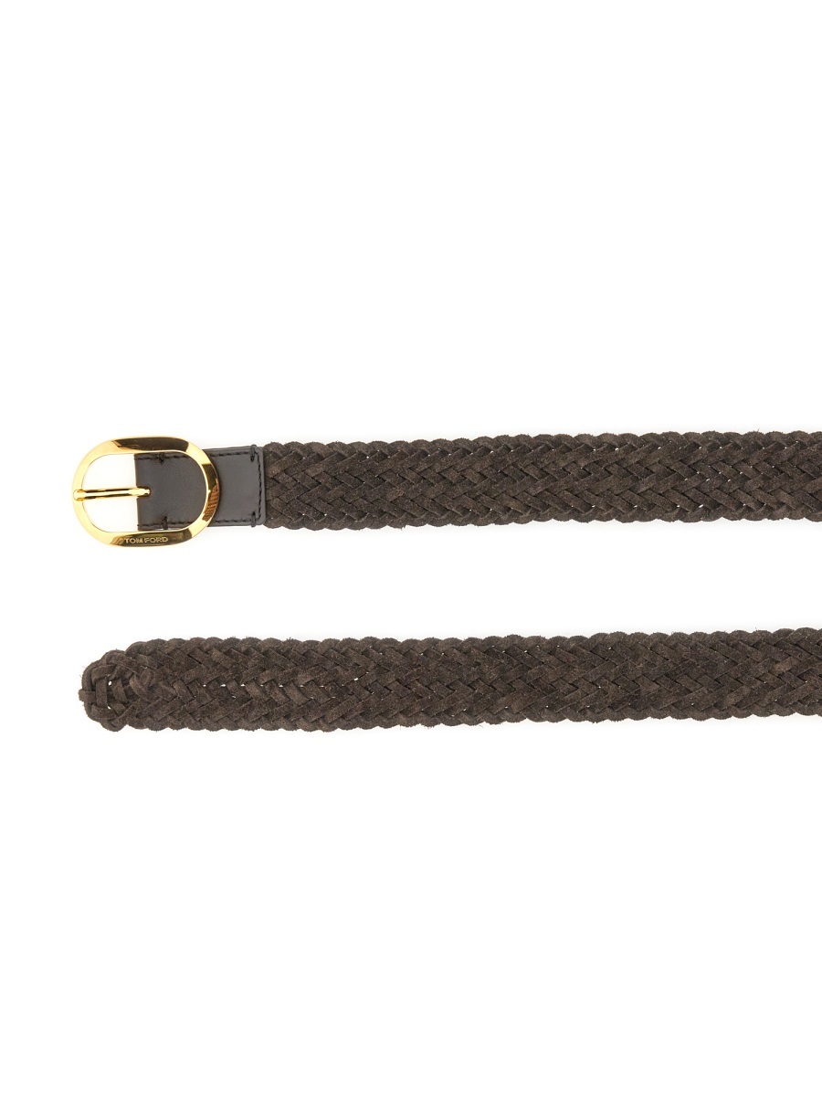 Tom Ford Woven Leather Belt For Men In Black