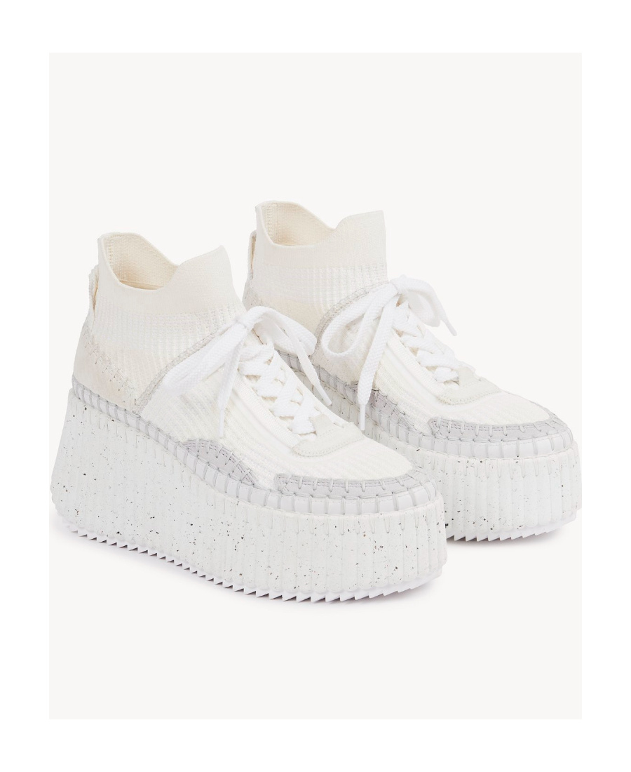 Chloé Baskets Compensées Nama Femme Blanc Taille 37 100% Cuir De Veau In White