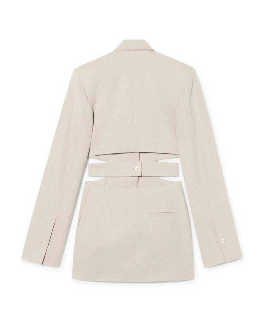 Jacquemus Bari Cutout Woven Mini Dress In Nude