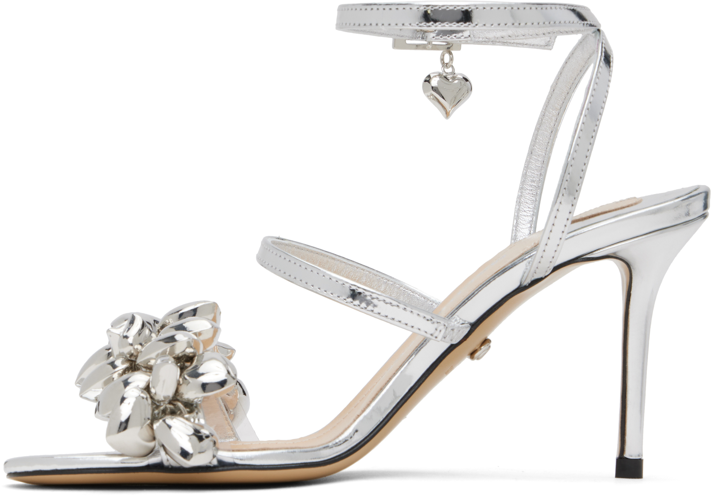 Machmach 80mm Heart-charm Sandals In Metallic