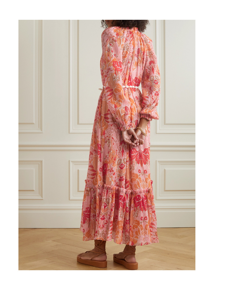 Zimmermann + Net Sustain Pattie Belted Floral-print Cotton And Silk-blend Crepon Maxi Dress In Pink